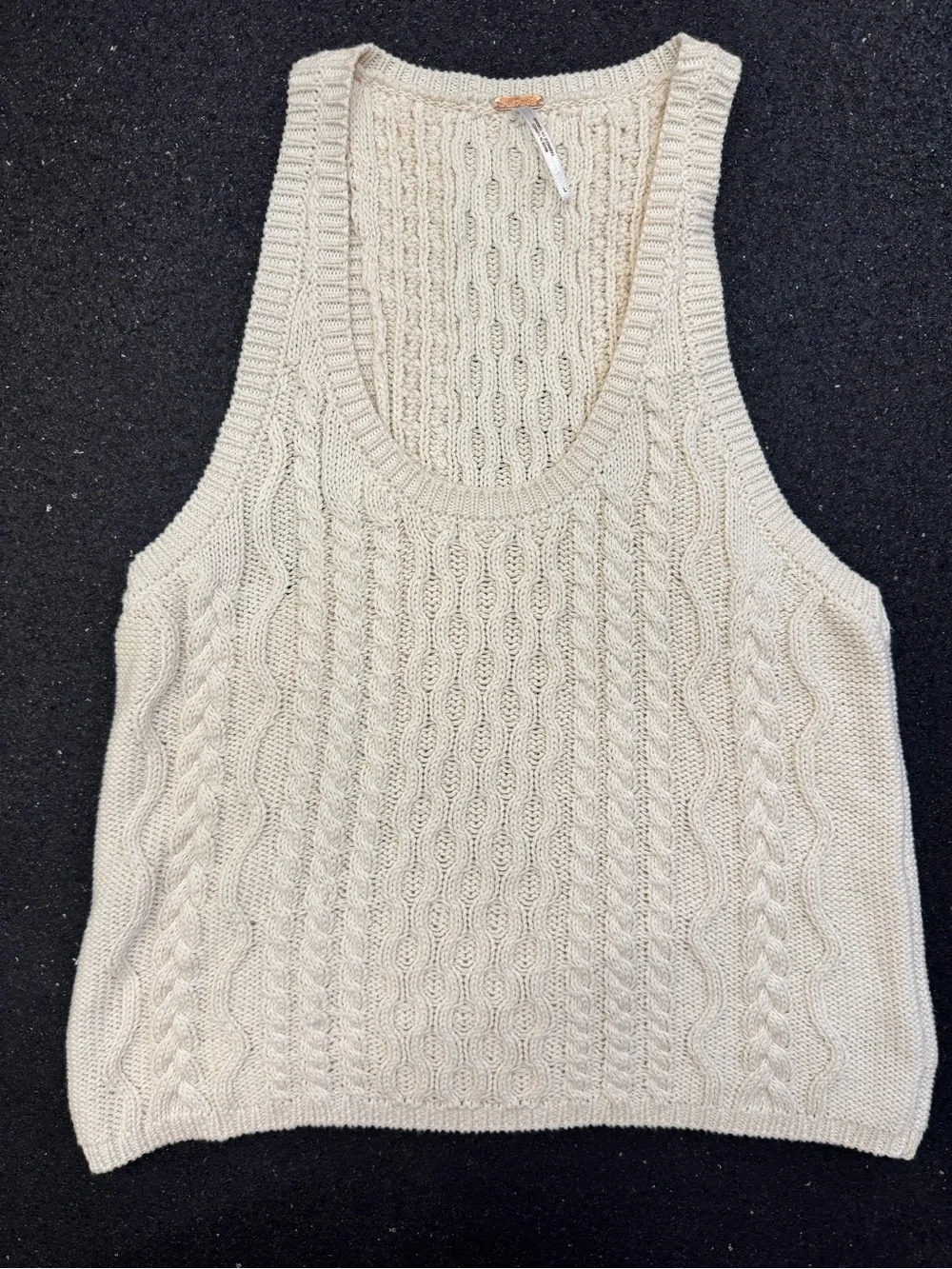 Free People High Tide Cable Tank Ivory L Granola Fall Layering Top Chunky Knit